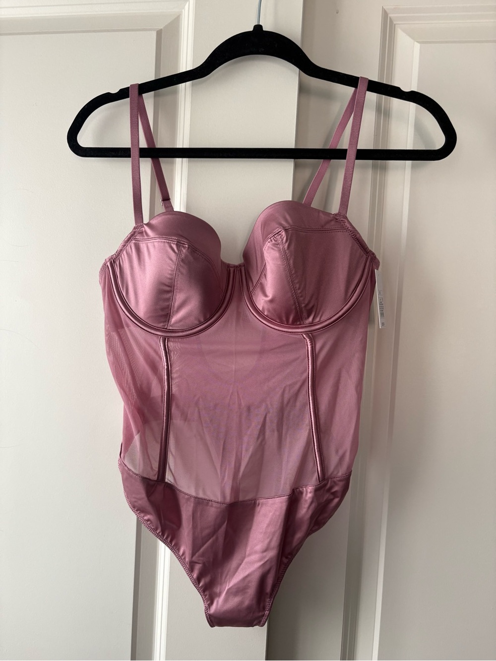 Auden Intimates Satin & Mesh Bustier Bodysuit in Mauve Pink, New
